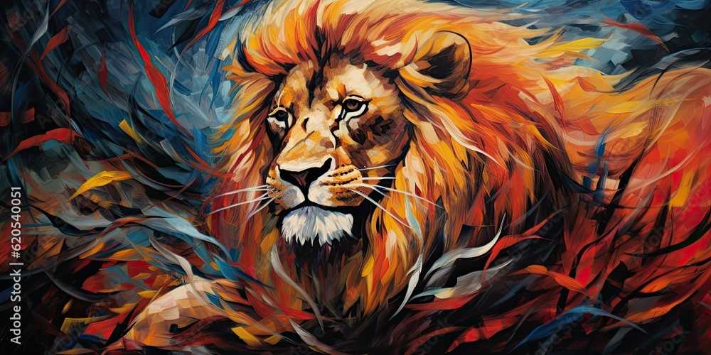 lion drawing an oil painting showcasing a lion in the style  capturing its wild and untamed nature Generative AI Digital Illustration Part#060723