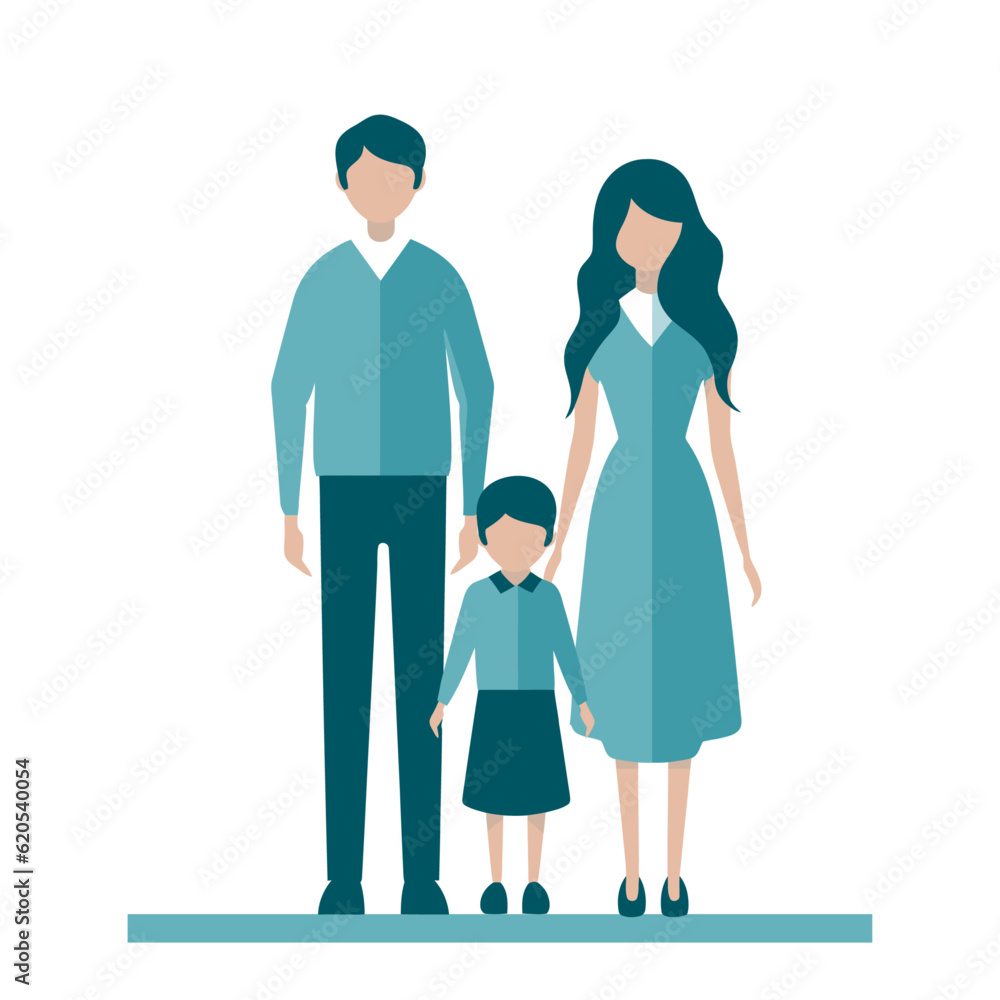 A Heterosexual Family - A Vector Image Isolated on White Background