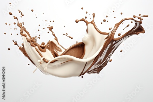  3D illustration of chocolate and milk twisting 
 Generative AI
