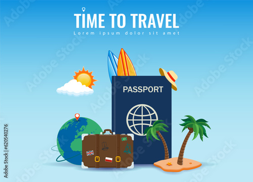 Travel and tourism concept. Advertising template. Vector