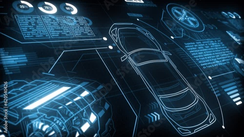 Car infographics screen. Vehicle HUD. Futuristic data background.