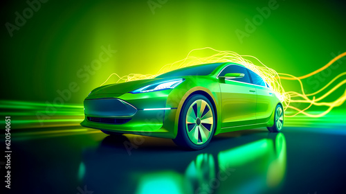 cars and green ecological renewable energy  banner made with Generative AI