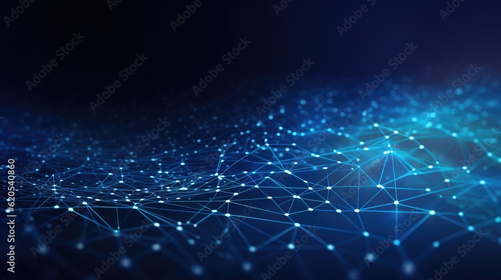 Obraz premium Technology abstract lines and dots connection background. Connection digital data and big data concept. Digital data visualisation illustration by Generative AI