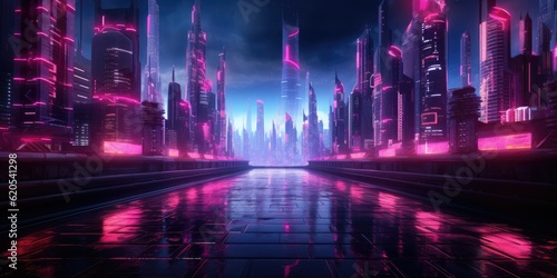 hot pink background futuristic cityscape at night Generative AI Digital Illustration Part#060723 © Cool Patterns