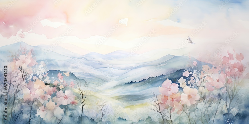 cool wallpaper  watercolor painting of a cool wallpaper with soft and blended washes of pastel colors Generative AI Digital Illustration Part#060723