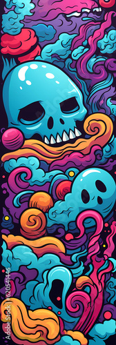 Comics illustration  retro and 90s style  monster pop art  abstract crazy and psychedelic background  Generative AI