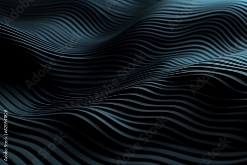 Black abstract background with 3D wave patterns. Generative AI