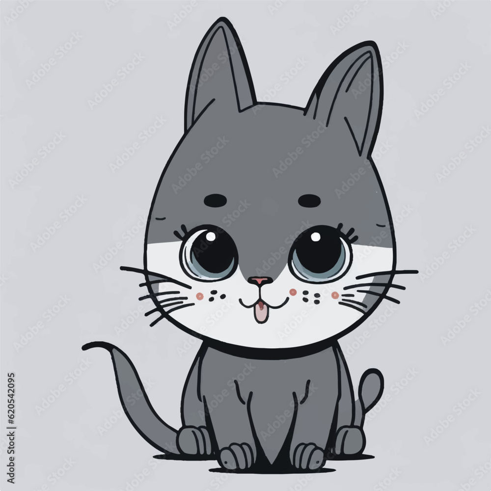 cute grey cat cartoon, vector, illustration, white background cute grey cat cartoon, vector, illustration, white background