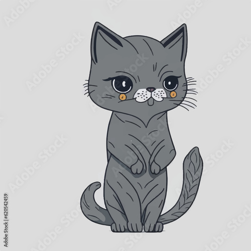 cute grey cat cartoon, vector, illustration, white background