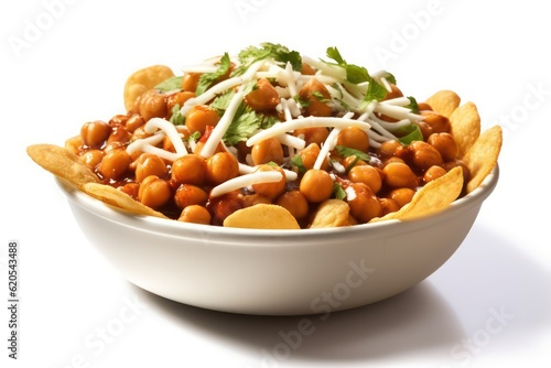 papdi chaat simple isolated white background hyperrealism photography