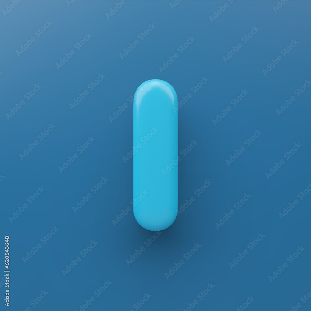 3D Blue uppercase letter I with a glossy surface on a blue background .