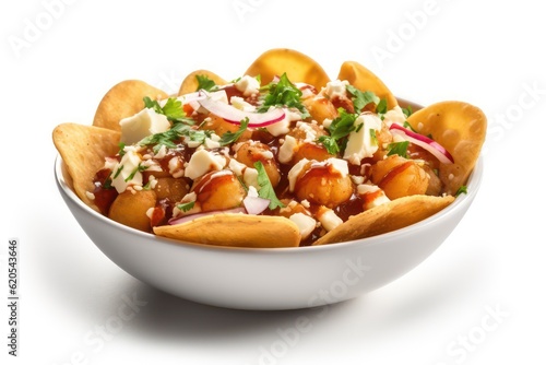 papdi chaat simple isolated white background hyperrealism photography