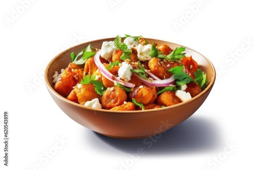 chana chaat simple isolated white background hyperrealism photography