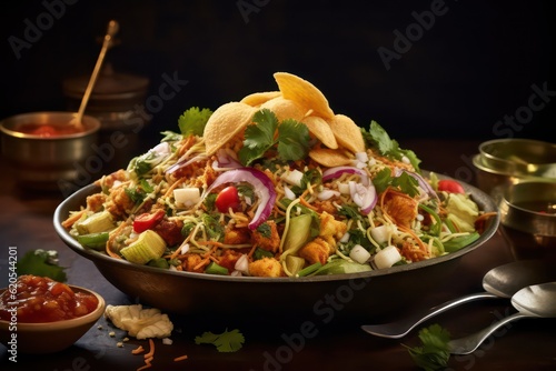 chana chaat simple isolated white background hyperrealism photography
