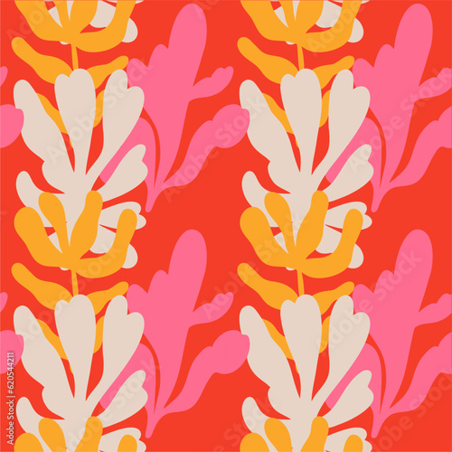 Modern tropical floral pattern. Colorful abstract contemporary seamless pattern. Hand drawn unique print.