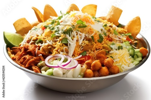 papdi chaat simple isolated white background hyperrealism photography