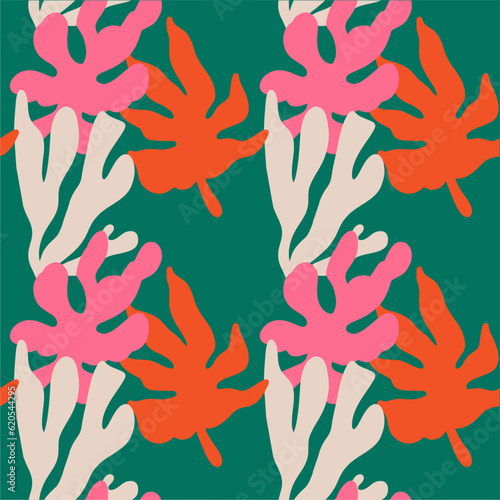 Modern tropical floral pattern. Colorful abstract contemporary seamless pattern. Hand drawn unique print.