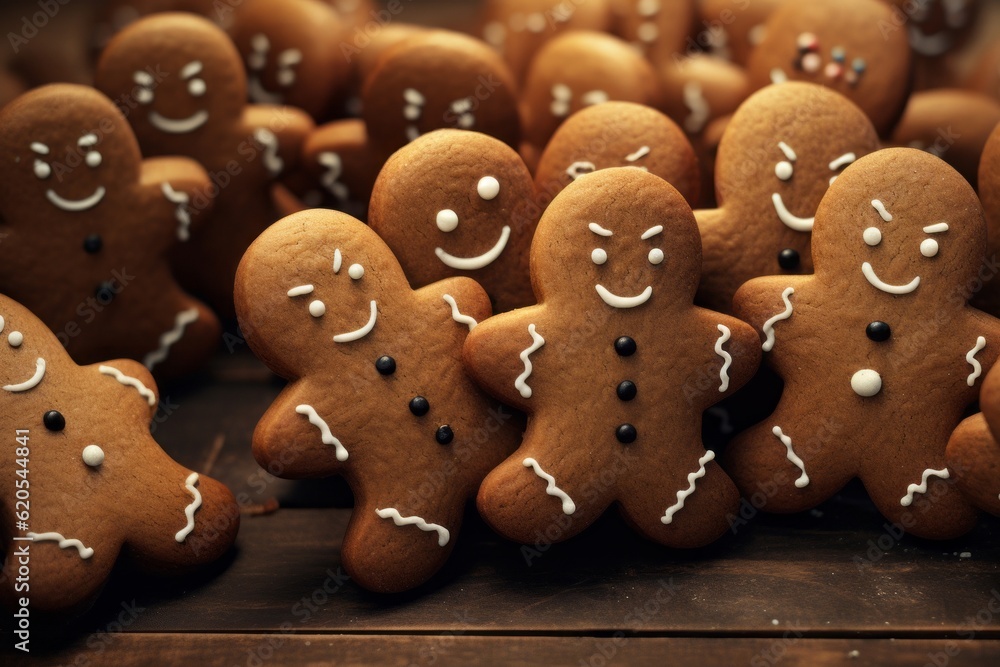 Christmas food bakery bake baking photography background - Closeup of many gingerbread men cookies on table (Generative Ai) Christmas food bakery bake baking photography background - Closeup of many gingerbread men cookies on table (Generative Ai)