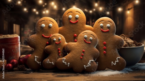 Christmas food bakery bake baking photography background - Closeup of many gingerbread men cookies on table (Generative Ai) photo