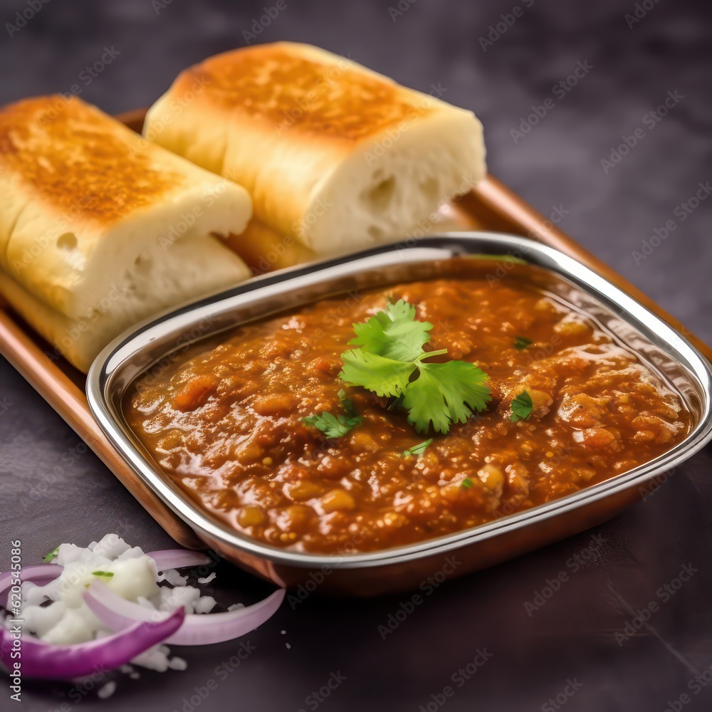 Awesome indian pav bhaji dish on white background Awesome indian pav bhaji dish on white background