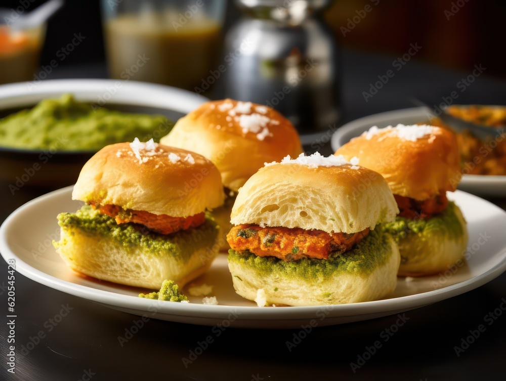 close up of a plate of indian mumbai vada pav background close up of a plate of indian mumbai vada pav background