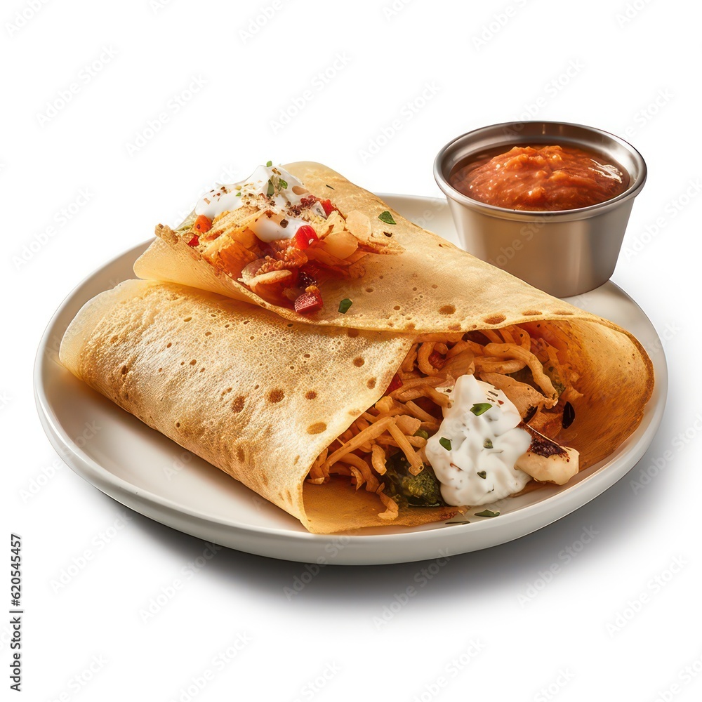 a mouthwatering Masala Dosa in a authentic south indian place white background a mouthwatering Masala Dosa in a authentic south indian place white background
