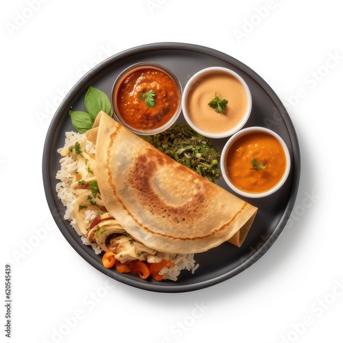 a mouthwatering Masala Dosa in a authentic south indian place white background