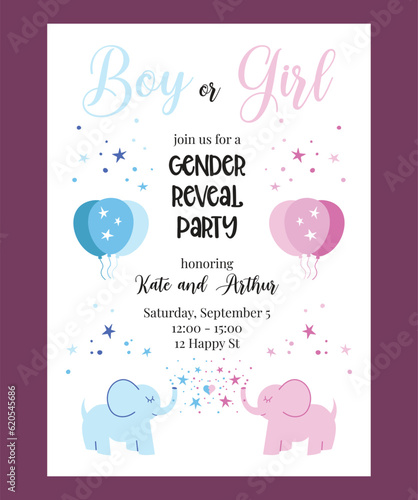 Gender Reveal Party Invitation Design, Boy or Girl Vector Template