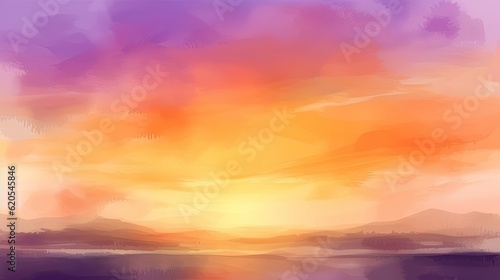 Beautiful landscape watercolor background with orange and purple colors