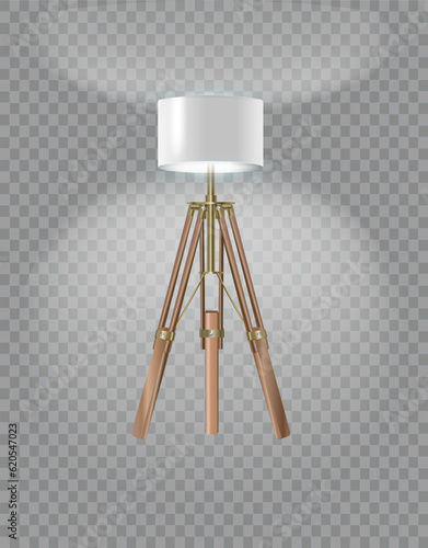 Realistic floor lamp. modern electric torchere with light isolated on transparent background. illustration light furniture set for illumination interior. Vector