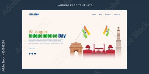 Vector illustration of Indian Independence Day Website landing page banner mockup Template