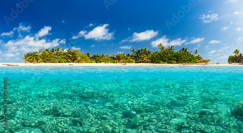 beautiful view of an island under the sea with crystal clear waters in high resolution and sharpness