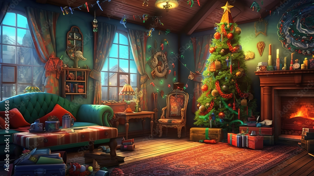 festive christmas interior, Bright color. Generative Ai