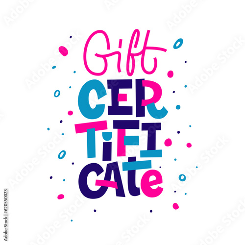 Gift Certificate. Hand drawn lettering cartoon style. Vector template title funny education documents. Children awards and achievements for school, preschool or playschool