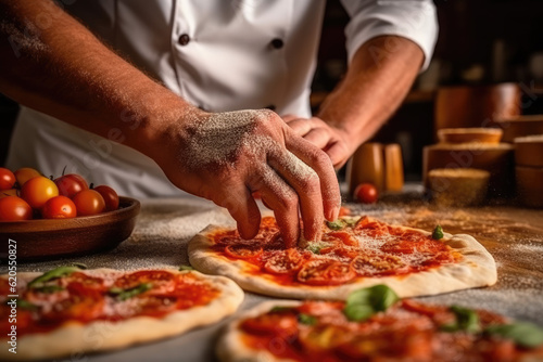 Taste of Italy. A pizzaiolo Chef from Napoles Showcasing a Delicious Piping Hot Pizza. Copy Space. Italian Gastronomy AI Generative	