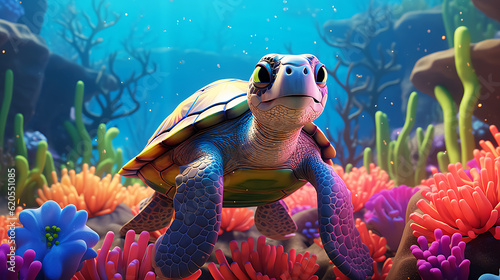 beautiful cute sea creatures cartoonish, generative ai