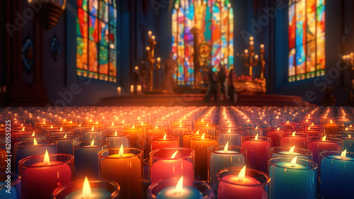 Candles in a church background. Generative Ai
