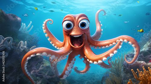 beautiful cute sea creatures cartoonish, generative ai