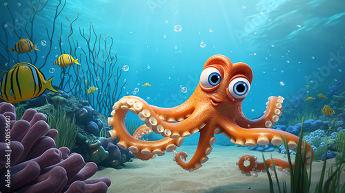 beautiful cute sea creatures cartoonish, generative ai