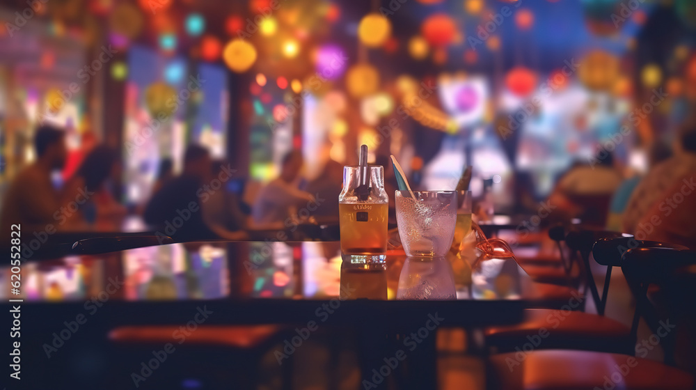 Blurred background of people sitting at restaurant. Generative Ai