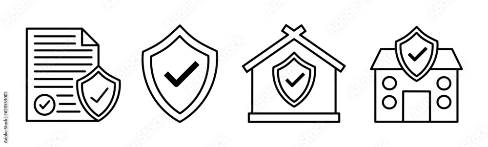 Insurance icon. Insurance thin line icon collection. Stock vector. Insurance icon. Insurance thin line icon collection. Stock vector.