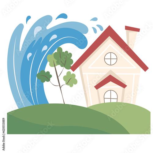 Tsunami wave destroying house insurance accident conflagration