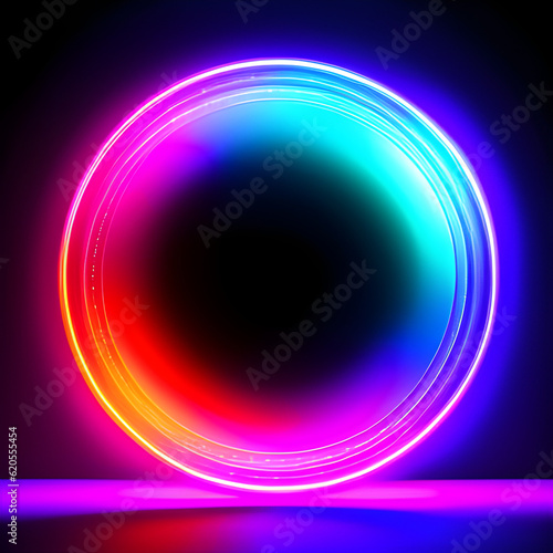 Colorful blue pink red mix neon light in dark background 