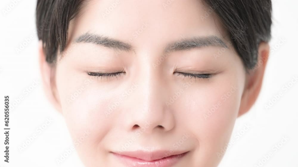 Close-up of eyes with beautiful eyelashes Smile, blink and close your eyes, camera-eye slow motion video Close-up of eyes with beautiful eyelashes Smile, blink and close your eyes, camera-eye slow motion video