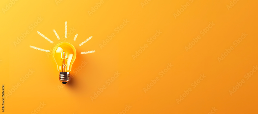 Glowing light bulb, on yellow background. Copy space for text. Banner Glowing light bulb, on yellow background. Copy space for text. Banner