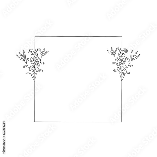 square line art floral frame