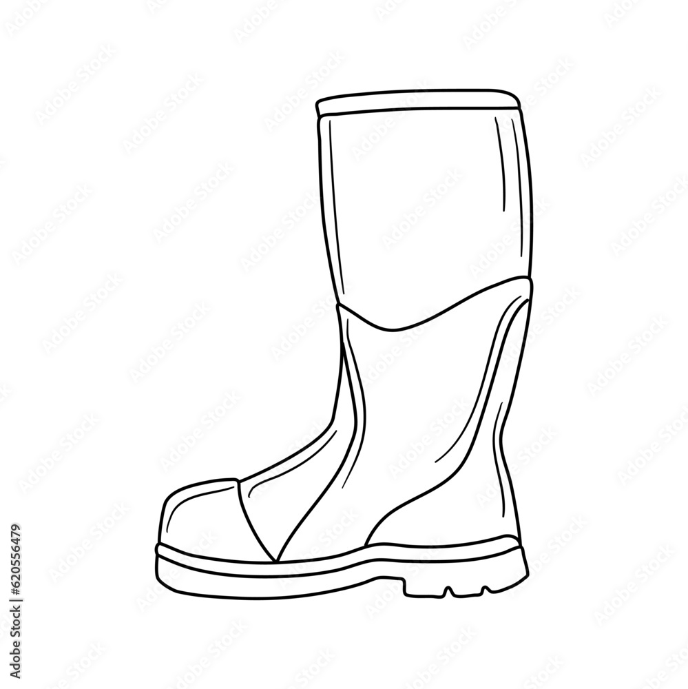 Doodle rubber boots isolated on a white background. Hand drawn, Doodle rubber boots isolated on a white background. Hand drawn,