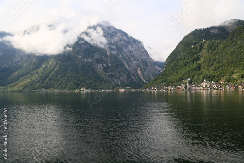 Photo of a lakeside village surrounded by nature, Austria