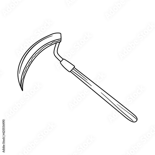 A hand drawn doodle icon of garden scythe vector