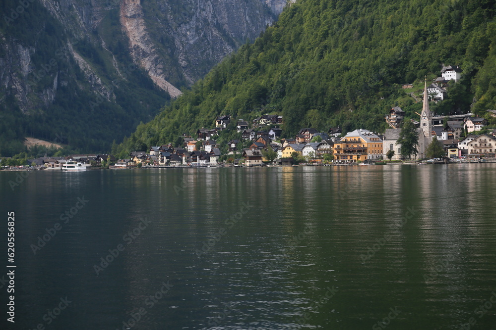 Photo of a lakeside village surrounded by nature, Austria Photo of a lakeside village surrounded by nature, Austria